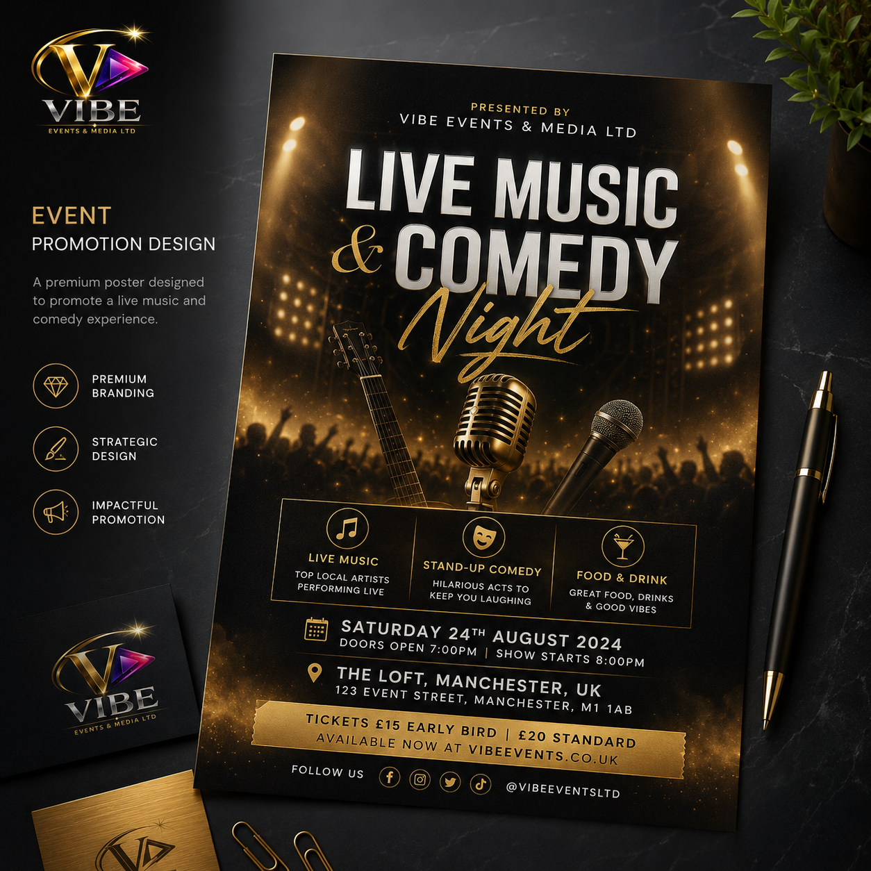 Live music and comedy event flyer design concept
