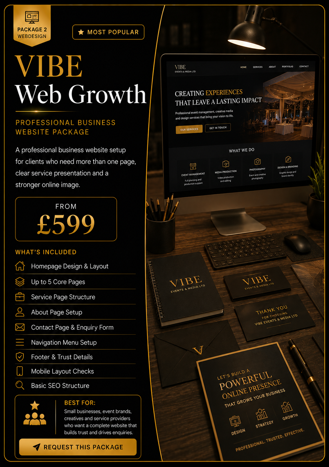 VIBE Web Growth business website design package for small businesses and service providers