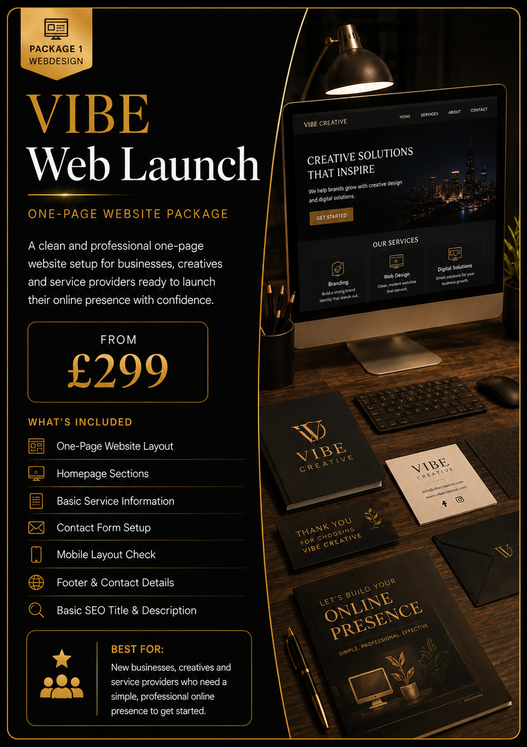 VIBE Web Launch one-page website design package for small businesses and creatives