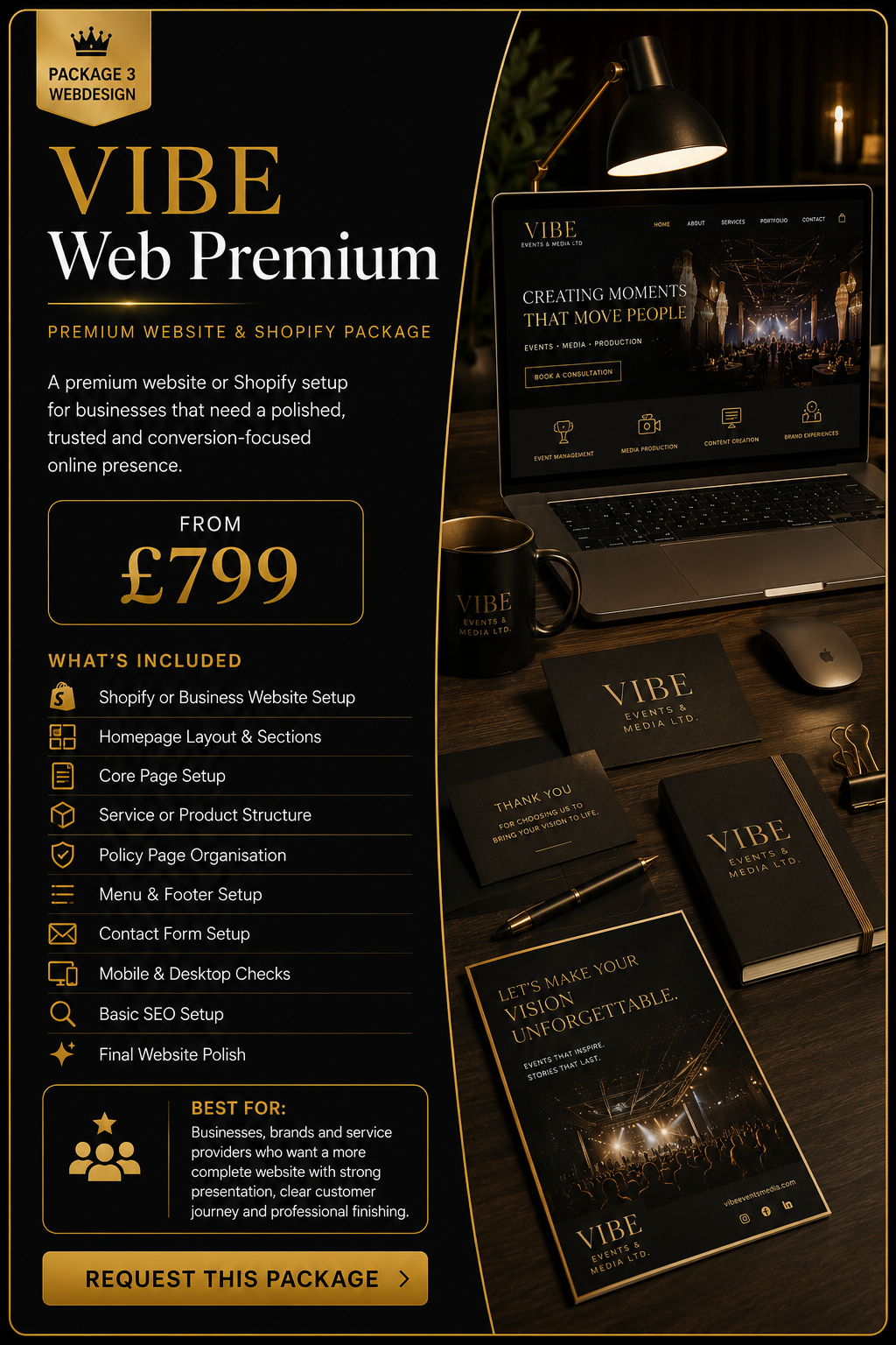 VIBE Web Premium Shopify website setup and premium business website design package